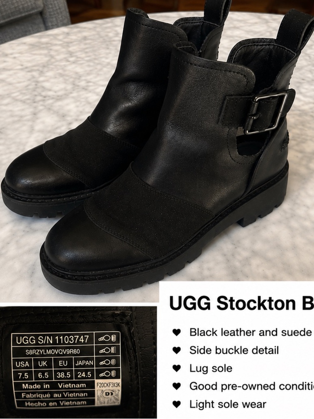 UGG Black Leather & Suede Buckle Ankle Boots